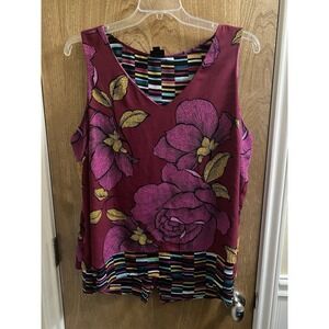 Worthington Women's Pink Floral Block Sleeveless Sheer Tank Blouse Plus Size 1X